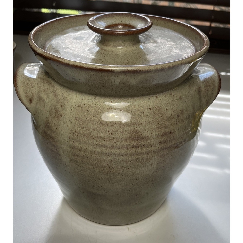 VTG 1989 Signed Laura Teague Moore Potluck Pottery Lid Stoneware Crock MINT
